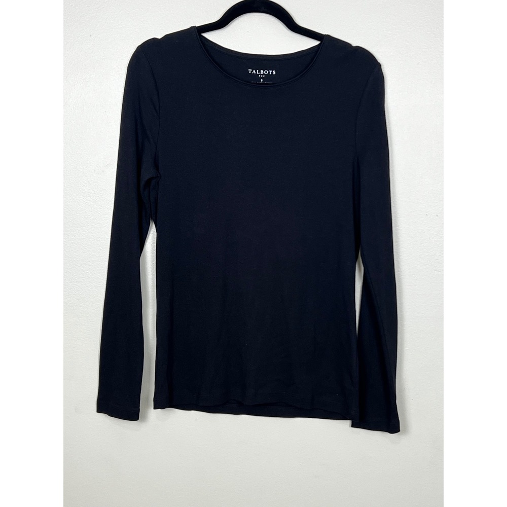 Talbots Womens Small Black 100% Cotton Long Sleeve Scoop Neck Tee‎ Shirt VN4900